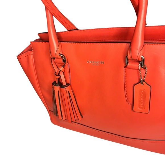 Coach Large Leather Tassel Tote-Coral - Picture 11 of 16